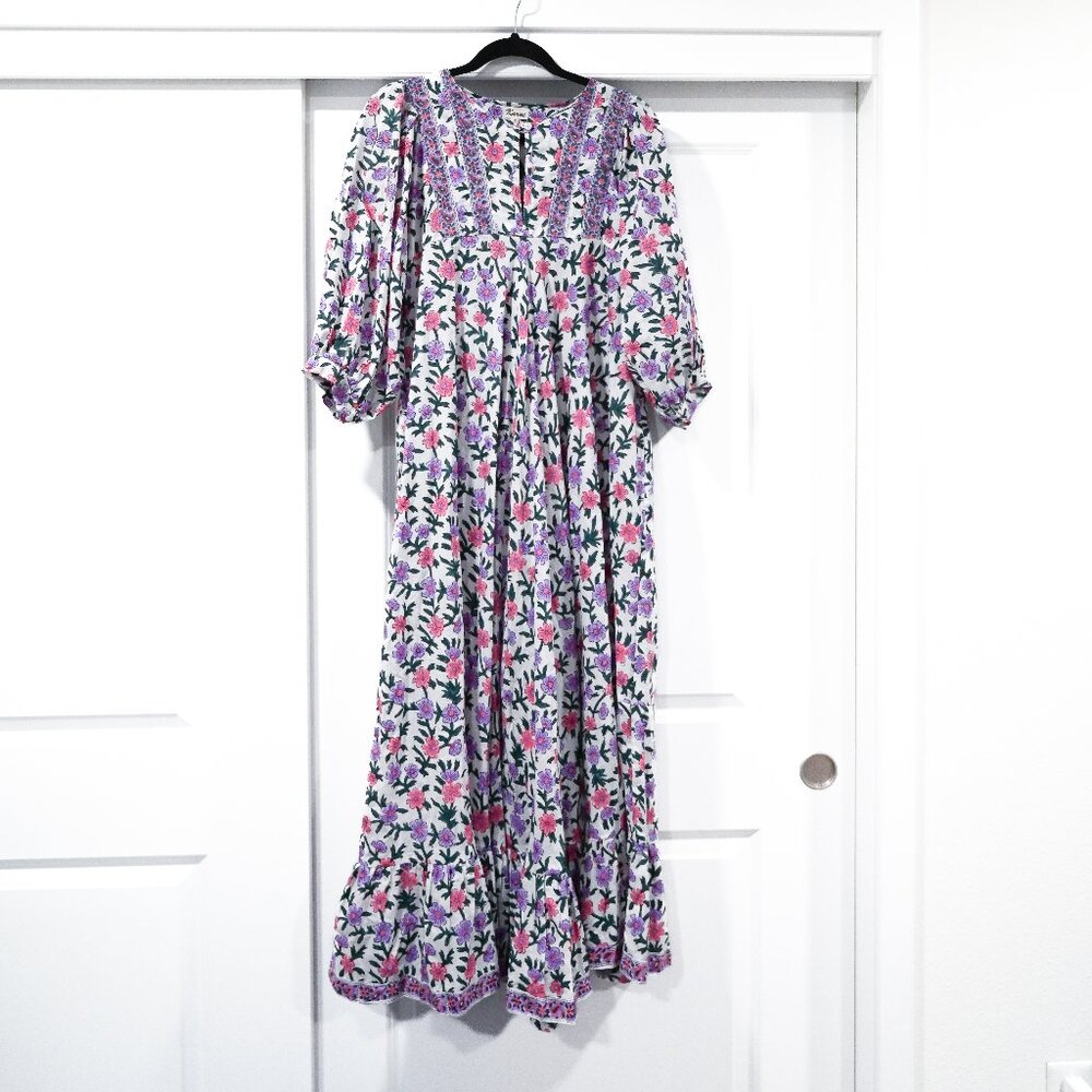 Karni Small Boho Cottagecore Floral Tiered Midi Dress